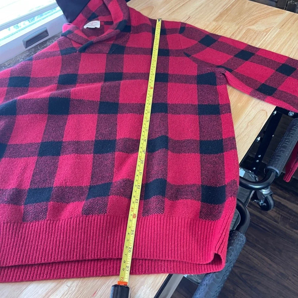 Brooks Brothers Red Black Shawl Collar Plaid Sweater Men's L‎ Italian Yarn Wool